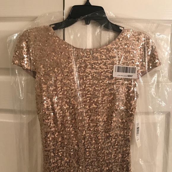Badgley Mischka blush gold sequin cowl back gown - Picture 3 of 6
